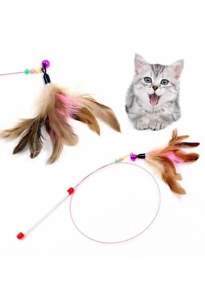 90 cm Renkli Tüylü Kedi Oyun Oltası Peluş Tüy Zilli Balık Yakalama Olta Oyuncağı