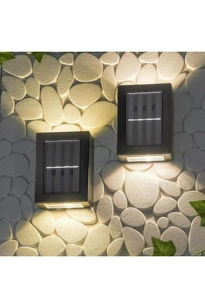 11 cm Solar Çift Taraflı Duvar Aplik Lambası 4 Ledli Sarı Işık Güneş Enerjili Bahçe Dekoratif Lamba