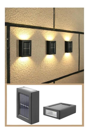 11 cm Solar Çift Taraflı Duvar Aplik Lambası 4 Ledli Sarı Işık Güneş Enerjili Bahçe Dekoratif Lamba
