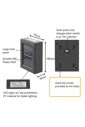 11 cm Solar Çift Taraflı Duvar Aplik Lambası 4 Ledli Sarı Işık Güneş Enerjili Bahçe Dekoratif Lamba
