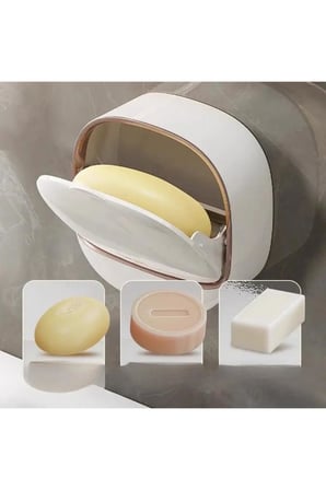 Kapaklı Oval Sabunluk Yapışkanlı Duvara Monte Banyo Mutfak Süngerlik Su Tutmaz Sabun Kutusu