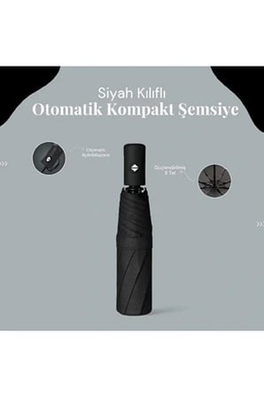 Siyah 8 Telli Şemsiye Unisex Rüzgara Dayanıklı Kırılmayan Erkek Kadın Tam Otomatik Şemsiye 98x58 cm
