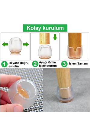 2.5-3.2 cm Ayaklar İçin 4 lü Keçeli Silikon Masa Sandalye Ayak Pabucu Zemin Koruyucu Keçesi Plastiği