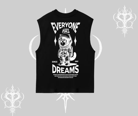 Everyone Has Dreams Yazılı Astronot Kedi Arka Baskılı Kolsuz Tshirt