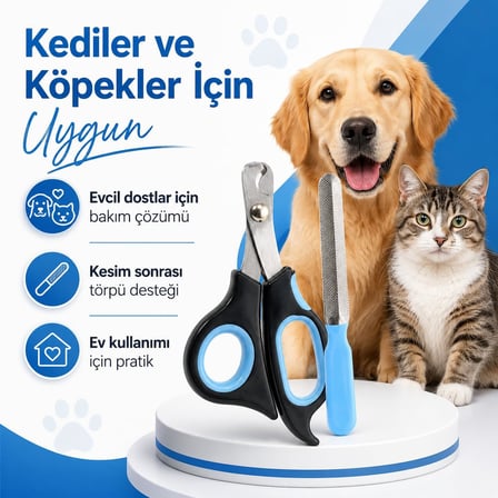 SOGUD Kedi ve Köpek Tırnak Makası - Evcil Hayvan Tırnak Kesme Makası ve Metal Törpü - 2 Parçalı Ergonomik Pati Bakım Seti - Kaymaz Saplı Kedi Köpek Bakım Aleti - STOK DURUMUNA GÖRE RENK GÖNDERİLİR