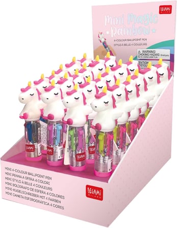- Mini tükenmez kalem, 4 renk, Mini Magic Rainbow, 2,3 x 10 cm, mürekkep 4 renk, yeşil, açık mavi, mor, pembe, uç 1 mm, ergonomik silikon sap