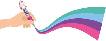 - Mini tükenmez kalem, 4 renk, Mini Magic Rainbow, 2,3 x 10 cm, mürekkep 4 renk, yeşil, açık mavi, mor, pembe, uç 1 mm, ergonomik silikon sap
