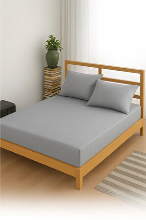 Adelya Gri Lastikli Çarşaf Takımı (YASTIK KILIFLI) Tek Kişilik Veya Çift Kişilik