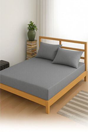 Adelya Gri Lastikli Çarşaf Takımı (YASTIK KILIFLI) Tek Kişilik Veya Çift Kişilik