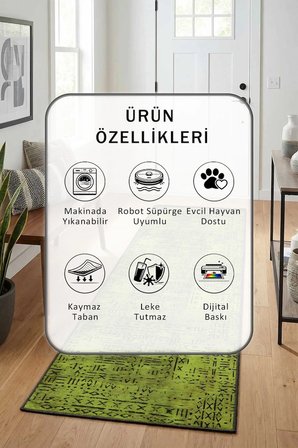 Yıkanabilir Kaymaz Taban Dijital Baskılı Yolluk Halı Kahve