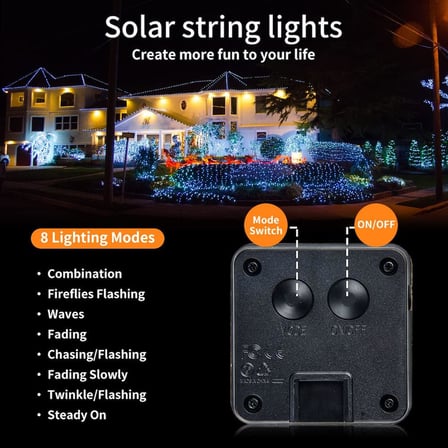 Solar Peri Işıkları Dış Mekan, [2'li Paket] 100 LED'ler Peri Işıkları Dış Mekan Güneş 10 Metre 8 Mod Dış Mekan Telli Işıklar Düğün, Parti ve Noel, Bahçe Dekorasyonu Binası Aydınlatma Dış Mekan (Sıcak Beyaz)