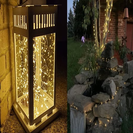 Solar Peri Işıkları Dış Mekan, [2'li Paket] 100 LED'ler Peri Işıkları Dış Mekan Güneş 10 Metre 8 Mod Dış Mekan Telli Işıklar Düğün, Parti ve Noel, Bahçe Dekorasyonu Binası Aydınlatma Dış Mekan (Sıcak Beyaz)