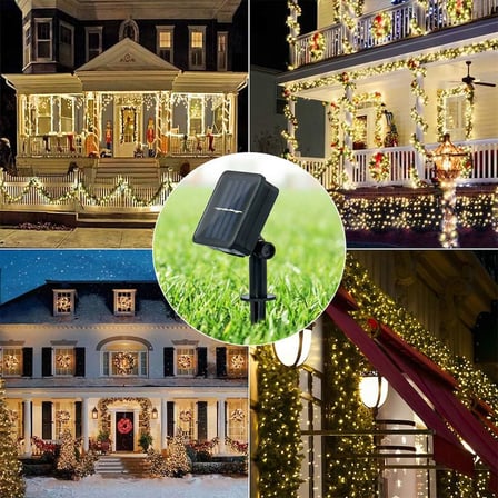 Solar Peri Işıkları Dış Mekan, [2'li Paket] 100 LED'ler Peri Işıkları Dış Mekan Güneş 10 Metre 8 Mod Dış Mekan Telli Işıklar Düğün, Parti ve Noel, Bahçe Dekorasyonu Binası Aydınlatma Dış Mekan (Sıcak Beyaz)