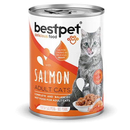 BestPet Parça Etli Somon Balıklı Yetişkin Kedi Konservesi 6 Adet 400 Gr 