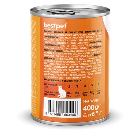 BestPet Parça Etli Somon Balıklı Yetişkin Kedi Konservesi 6 Adet 400 Gr 