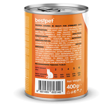 BestPet Parça Etli Somon Balıklı Yetişkin Kedi Konservesi 12 Adet 400 Gr 