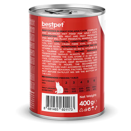 BestPet Parça Etli Sığrlı Etli Yetişkin Kedi Konservesi 24 Adet 400 Gr 
