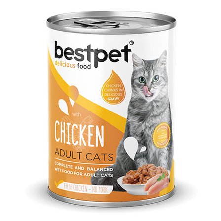 BestPet Parça Etli Tavuk Etli Yetişkin Kedi Konservesi 12 Adet 400 Gr 