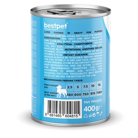 BestPet Parça Etli Kuzu Etli Yavru Köpek Konservesi 24 Adet 400 Gr 