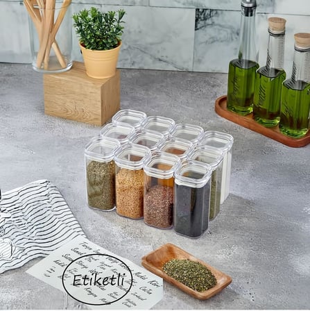 6'lı Akrilik Vakum Kapaklı Baharatlık Seti, 300ml Sızdırmaz Contalı ve Etiket Hediyeli Erzak Saklama Kabı, Kırılmaya Dayanıklı Şeffaf Mutfak Düzenleyici