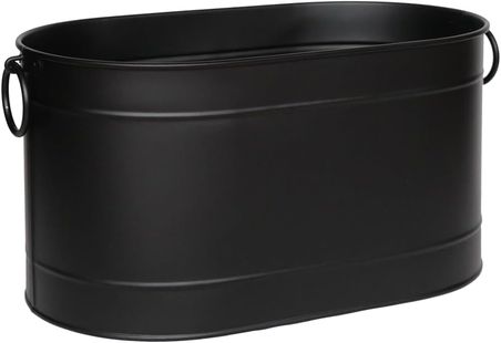 Metal Siyah Uzun Oval Askı Kulplu Tasarım Şömine-Soba Odun Depolama Saklama Kovası 55x35x29 CM