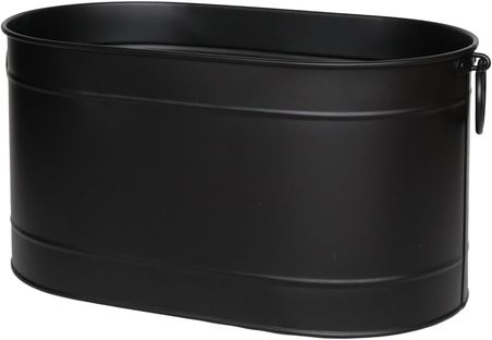 Metal Siyah Uzun Oval Askı Kulplu Tasarım Şömine-Soba Odun Depolama Saklama Kovası 55x35x29 CM