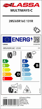 Lassa 285/65R16 C 131R Multıways-C M+S D-B-72 4 Mevsim Hafif Ticari Lastiği (Üretim Yılı: 2025)