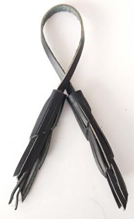 Gerçek Deri ikili zig zag Püskül Siyah Renk