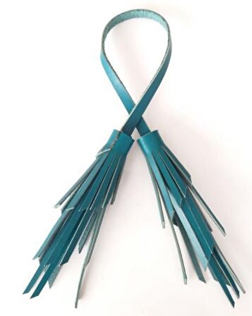 Gerçek Deri ikili zig zag Püskül Turkuaz Renk