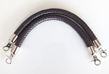 Örme Çanta Sapı Kısa Gümüş Metalli Koyu Kahve