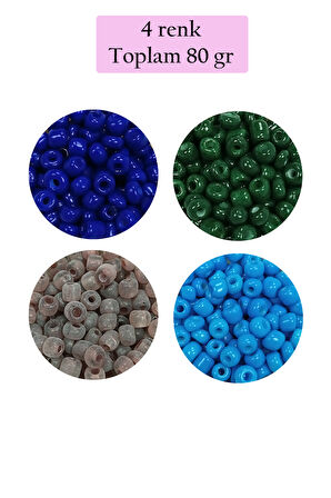 Dökme Cam Kum Boncuk Büyük Boy (6/0) 4 mm - 4 Renk - Toplam 80 Gram - BNC415