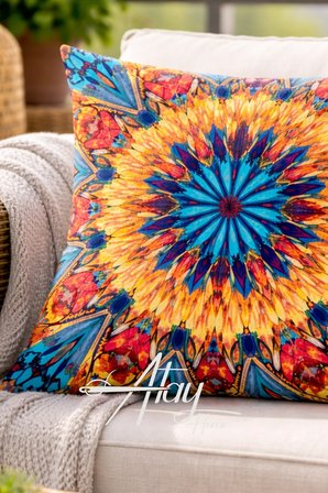 Modern Sanat Desenli Dekoratif Kırlent Kılıfı Çift Taraflı 43x43 cm – Renkli Tasarım Koltuk Yastık Kılıfı
