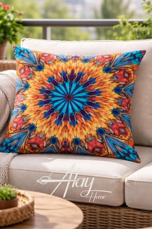 Modern Sanat Desenli Dekoratif Kırlent Kılıfı Çift Taraflı 43x43 cm – Renkli Tasarım Koltuk Yastık Kılıfı