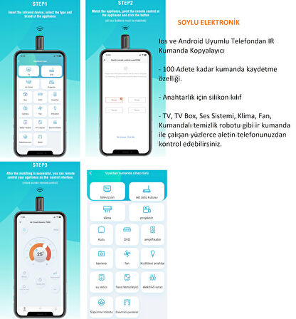 Akıllı Telefon IR Kumanda Kopyalayıcı Adaptörü ios Android Klima TV Kamera Ses Sistemi Kumandası