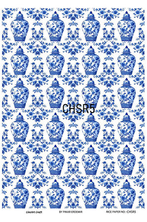 Chino Serisi CHSR5 Mavi Beyaz, Çoklu Vazo Desenli 30*42 cm Pirinç Dekopaj