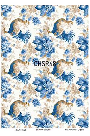 Chino Serisi CHSR48 Mavi Beyaz, Çoklu, Horoz Desenli 30*42 cm Pirinç Dekopaj