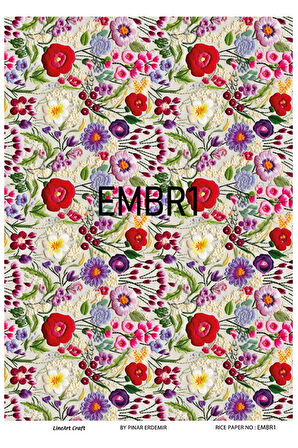 Emroidery Serisi EMBR1 Renkli, Çiçek, Nakış Desenli 30*42 cm Pirinç Dekopaj