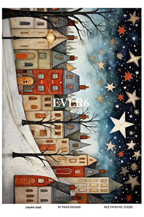 Evler Serisi Evler6 Renkli, Ev Desen Pirinç Dekopaj 30x42