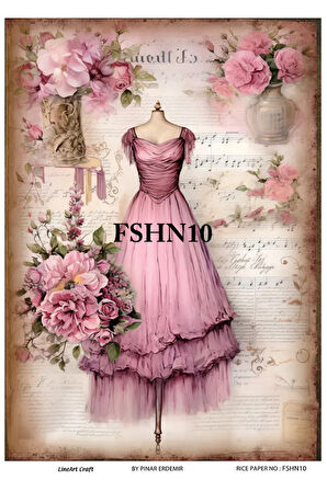 Fashion Serisi FSHN10 Moda, Pastel, Elbise Desenli 30*42 cm Pirinç Dekopaj