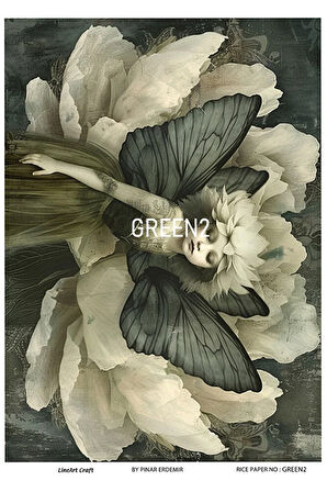 Green Serisi GREEN2 Yeşil, Melek, Çiçek Desenli 30*42 cm Pirinç Dekopaj