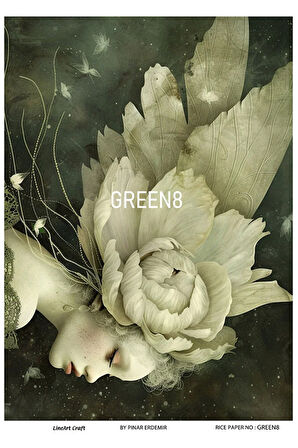 Green Serisi GREEN8 Yeşil, Melek, Çiçek Desenli 30*42 cm Pirinç Dekopaj
