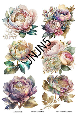 Janjan Serisi JNJN5 Pastel, Çiçek Desenli 30*42 cm Pirinç Dekopaj