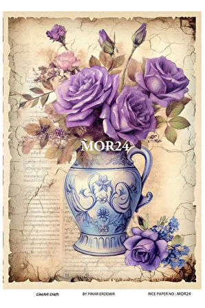 Mor Serisi Mor24 Mor, Çiçek Desenli 30*42 cm Pirinç Dekopaj