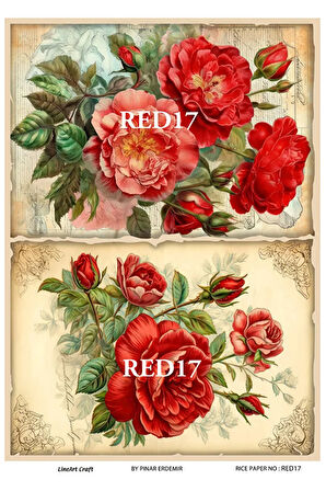 Red Serisi RED17 Kırmızı, Çiçek Desenli 30*42 cm Pirinç Dekopaj
