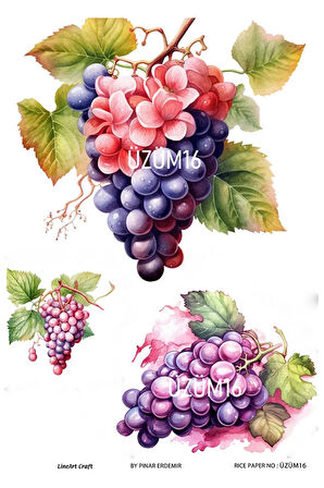 Üzüm Serisi ÜZÜM16 Üzüm, Mor Desen 30*42 cm Pirinç Dekopaj