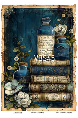 Lacivert Serisi VBS45 Mavi, Çiçek, Portre Desenli 30*42 cm Pirinç Dekopaj