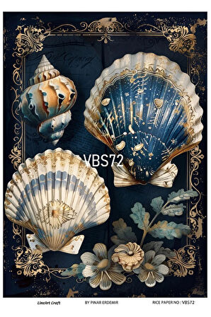 Lacivert Serisi VBS72 Mavi, Çiçek, Marin Desenli 30*42 cm Pirinç Dekopaj