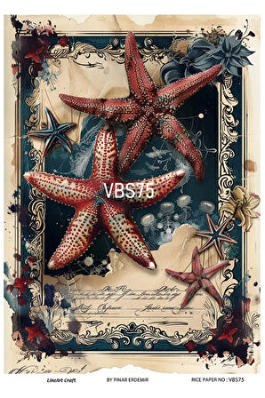 Lacivert Serisi VBS75 Mavi, Çiçek, Marin Desenli 30*42 cm Pirinç Dekopaj