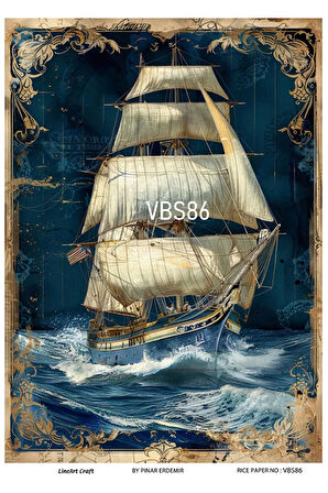Lacivert Serisi VBS86 Mavi, Çiçek, Marin Desenli 30*42 cm Pirinç Dekopaj