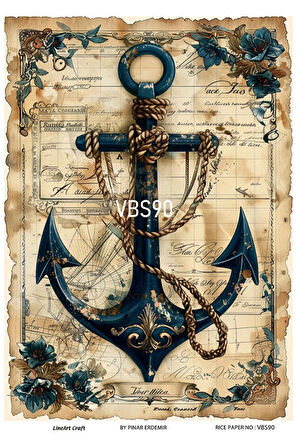 Lacivert Serisi VBS90 Mavi, Çiçek, Marin Desenli 30*42 cm Pirinç Dekopaj
